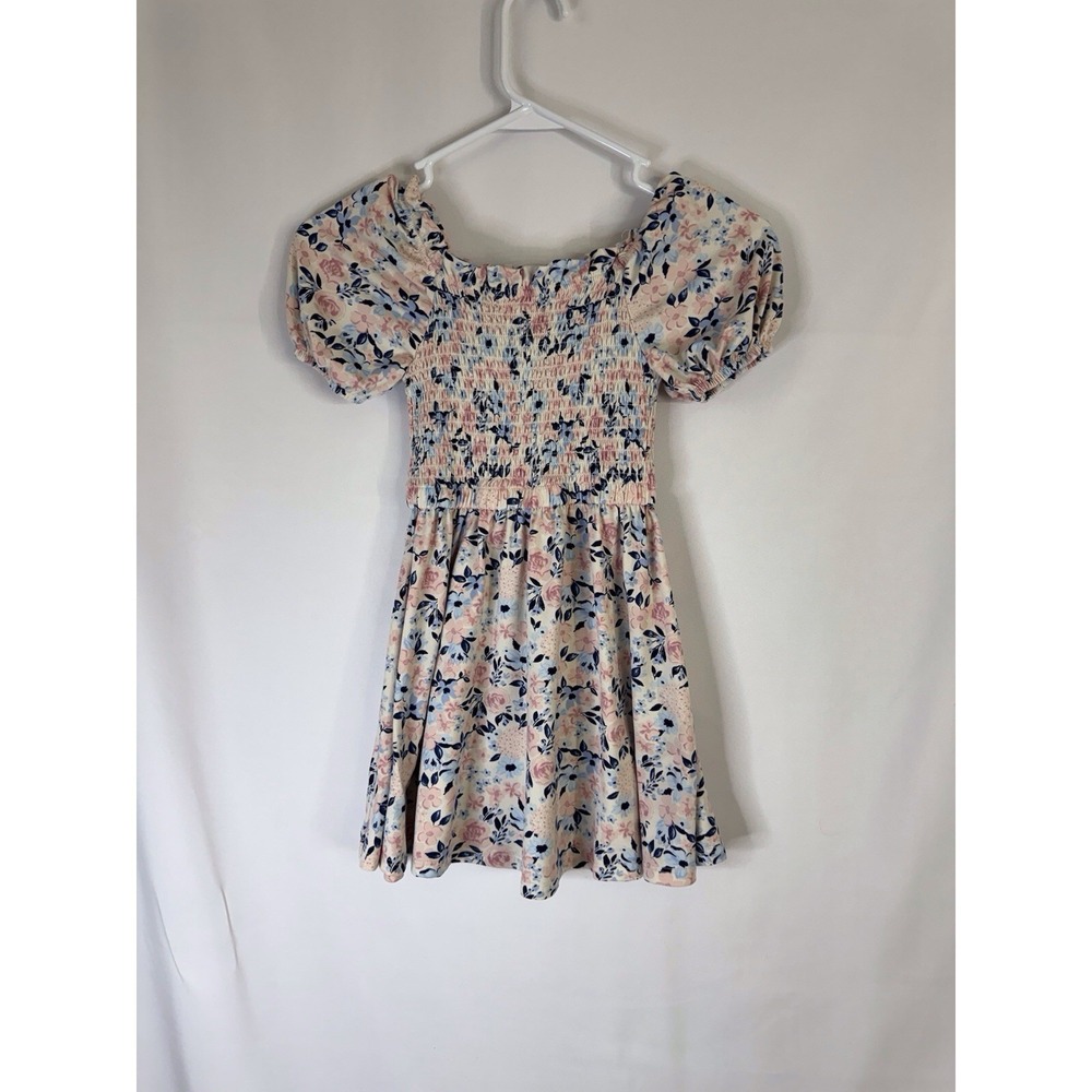 BCBG Girls XS 5/6 Floral Smocked Dress Puff Sleeve Fit & Flare Pastel Spring